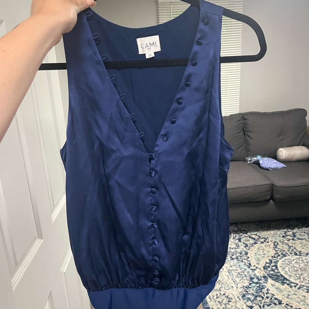 Cami Blue Satin Button-Down body suit